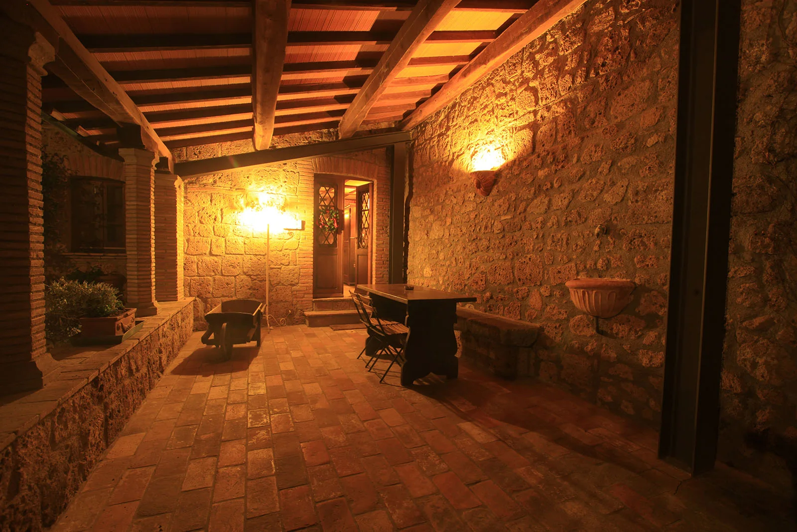 Loggia entrance and stone courtyard